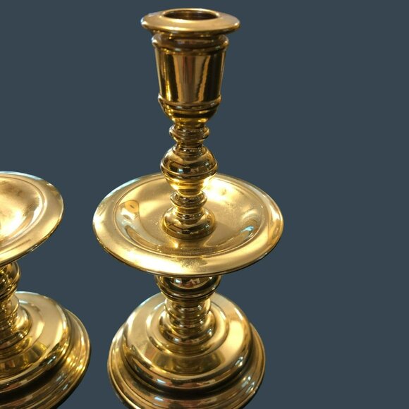 Baldwin Brass 5" Tall Solid Brass Tapered Candlesticks Candle Holders Slim Taper - Picture 4 of 5